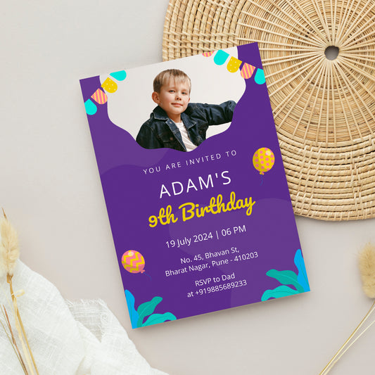 Boy Purple Party Photo Invitation CB214