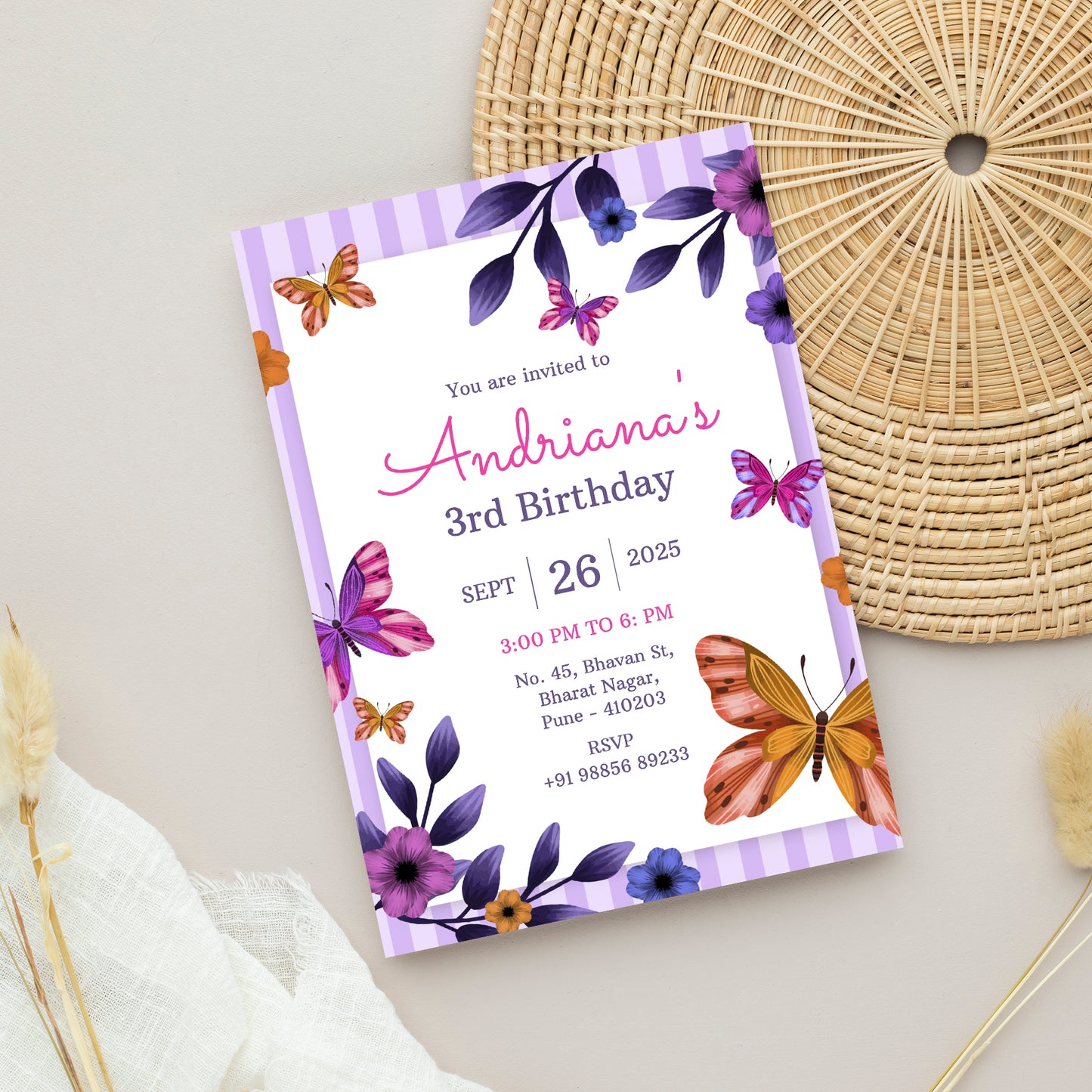 Purple Butterfly Invitation CB227