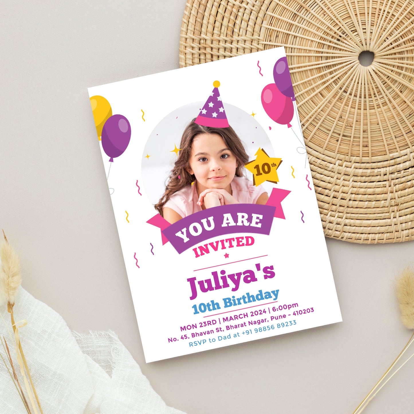 Purple Balloon Party Photo Invitation CB212