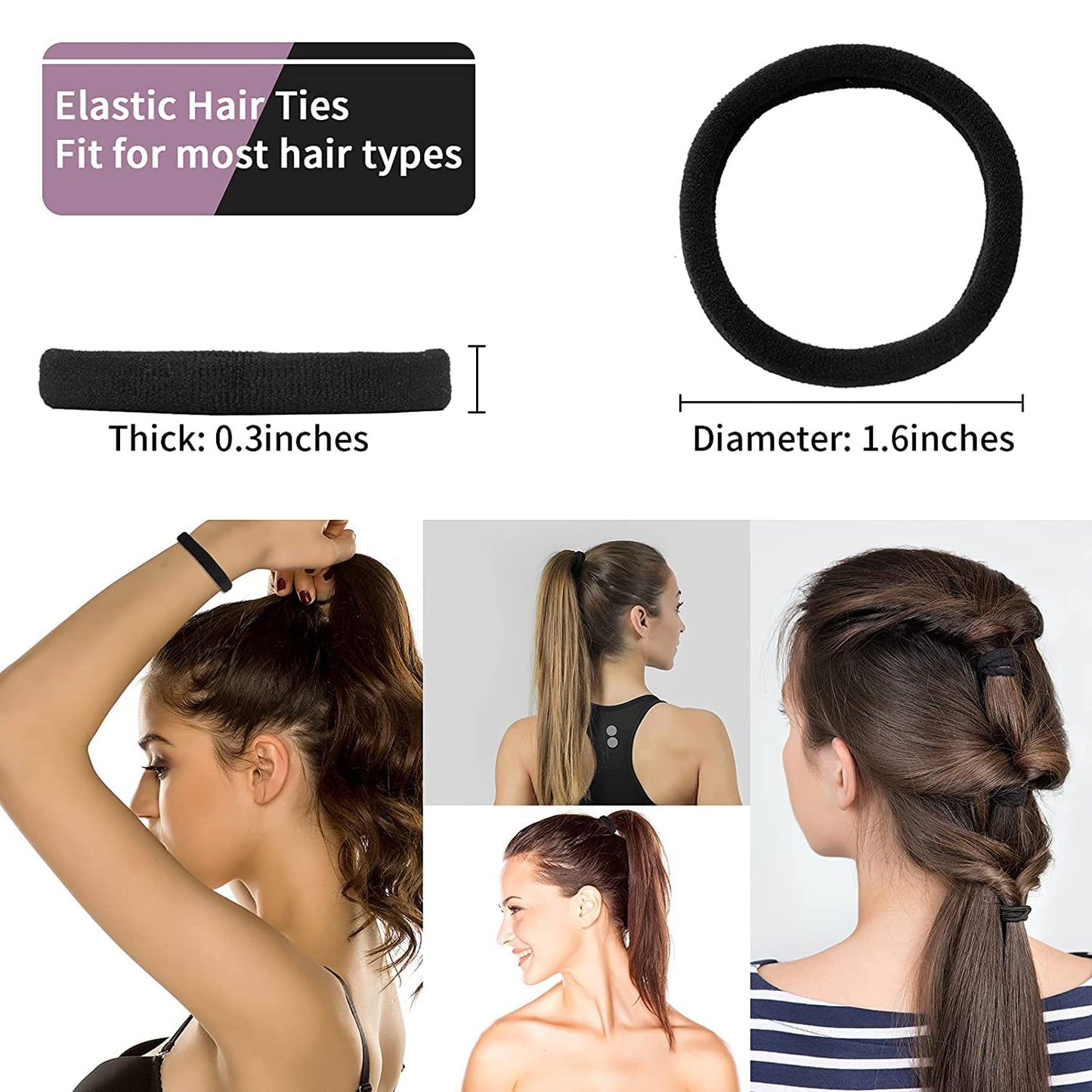 Cool Boss 50 PCS Black Hair Ties,High Elastic Hair Rubber Bands