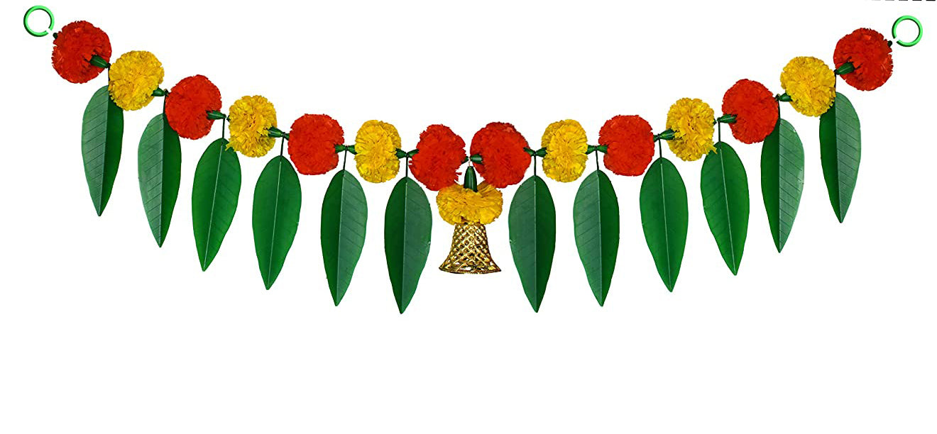 Mango Leaves & Marigold Flowers Thoranam Plastic