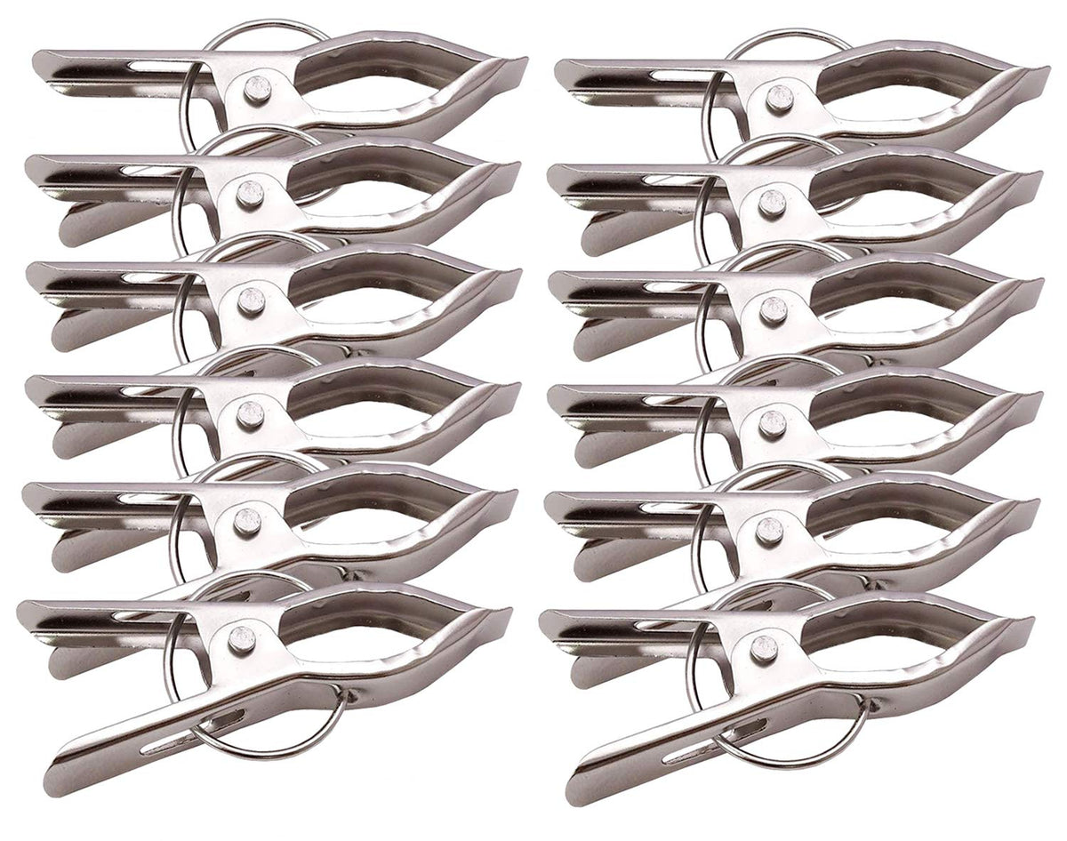 12 Piece Steel Cloth Drying Clip, Silver