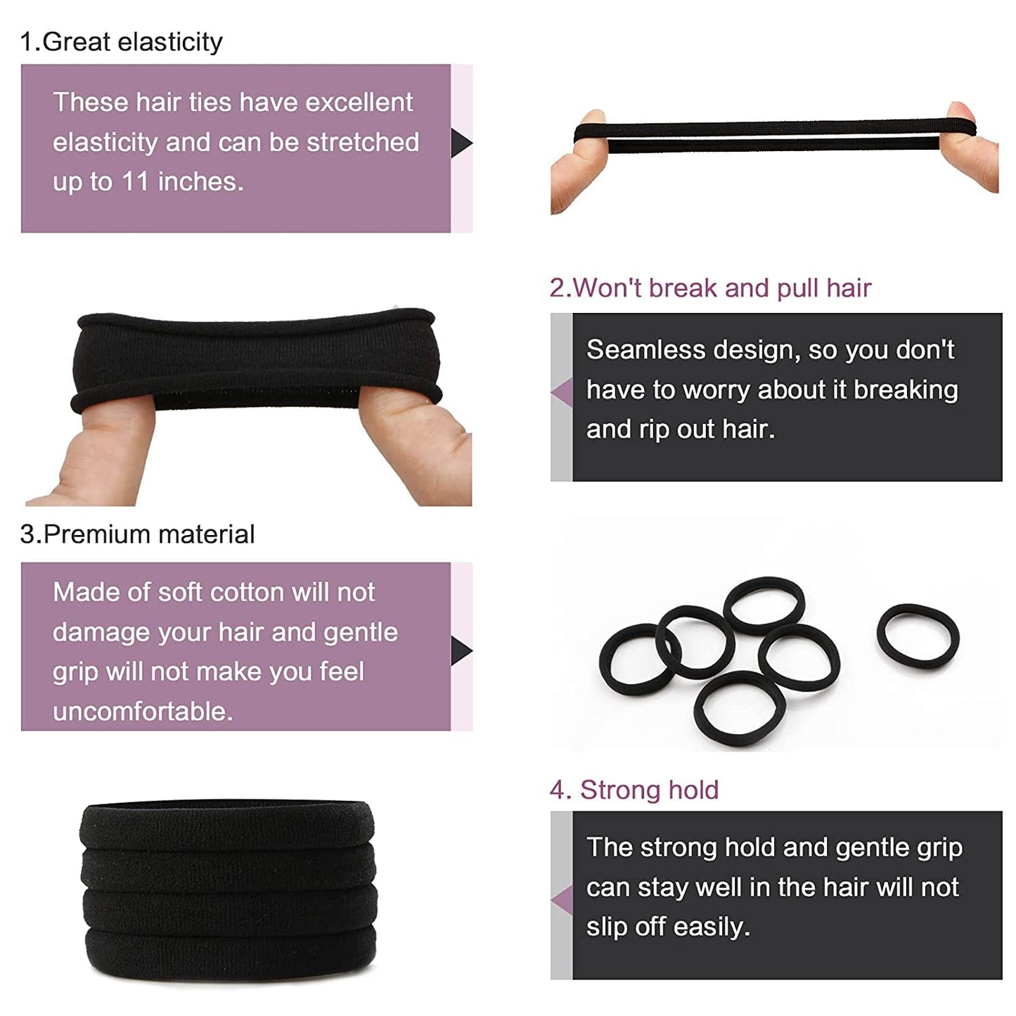 Cool Boss 50 PCS Black Hair Ties,High Elastic Hair Rubber Bands