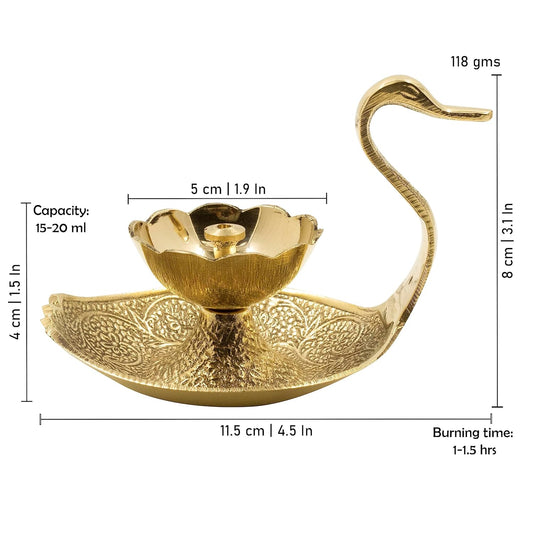 Brass Diya for Puja | Pooja Aarti | Arti Deepak Deepam Oil Lamp for Home Temple Puja Articles Decor Gifts (Duck Nanda)- Swan Diya