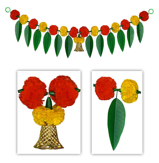 Mango Leaves & Marigold Flowers Thoranam Plastic