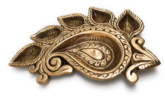 South Indian Arts Brass Lamp Diya Deepa Mango Design