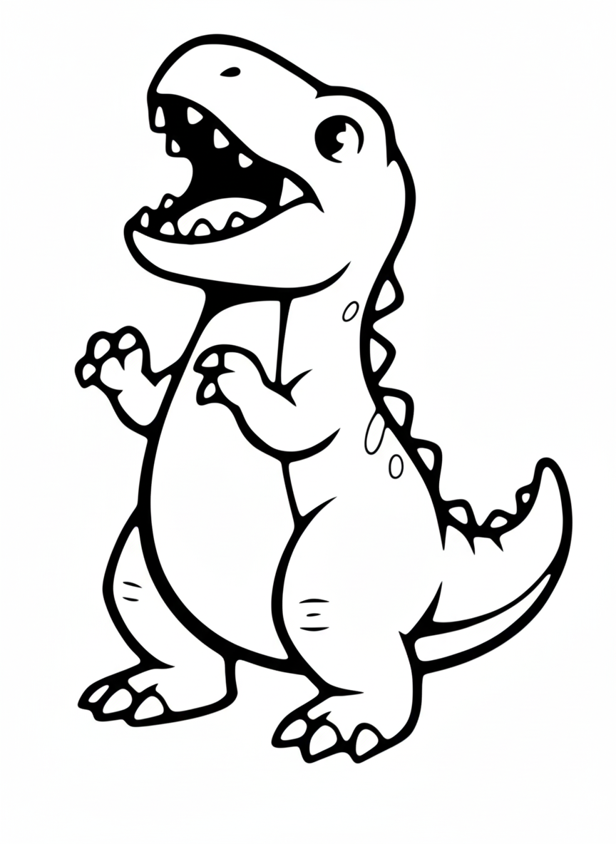 Cute Baby T-Rex Vector Outline | Editable Dinosaur Clipart SVG/EPS