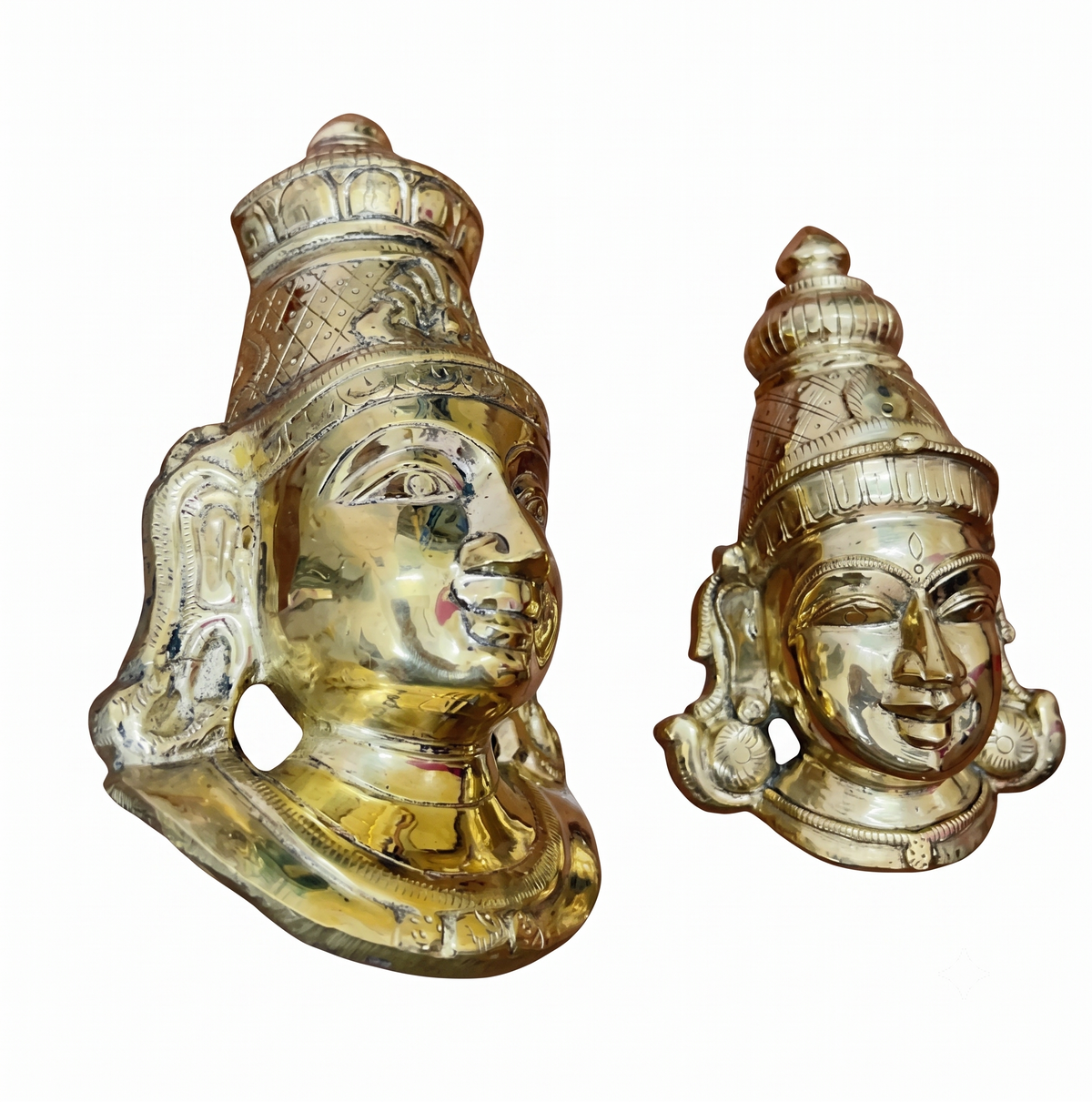 Solid Brass Goddess Varalakshmi Face (Mugam) with Gold Polish | Ambal Puja Mask