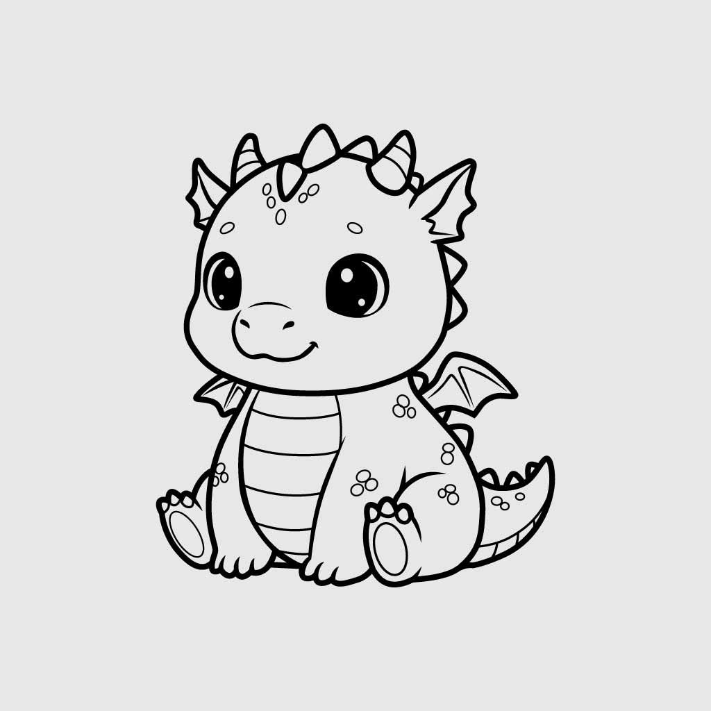 Cute Baby Dragon SVG | Kawaii Dragon Clipart | Baby Dragon Coloring Page | Cricut & Silhouette Cut File