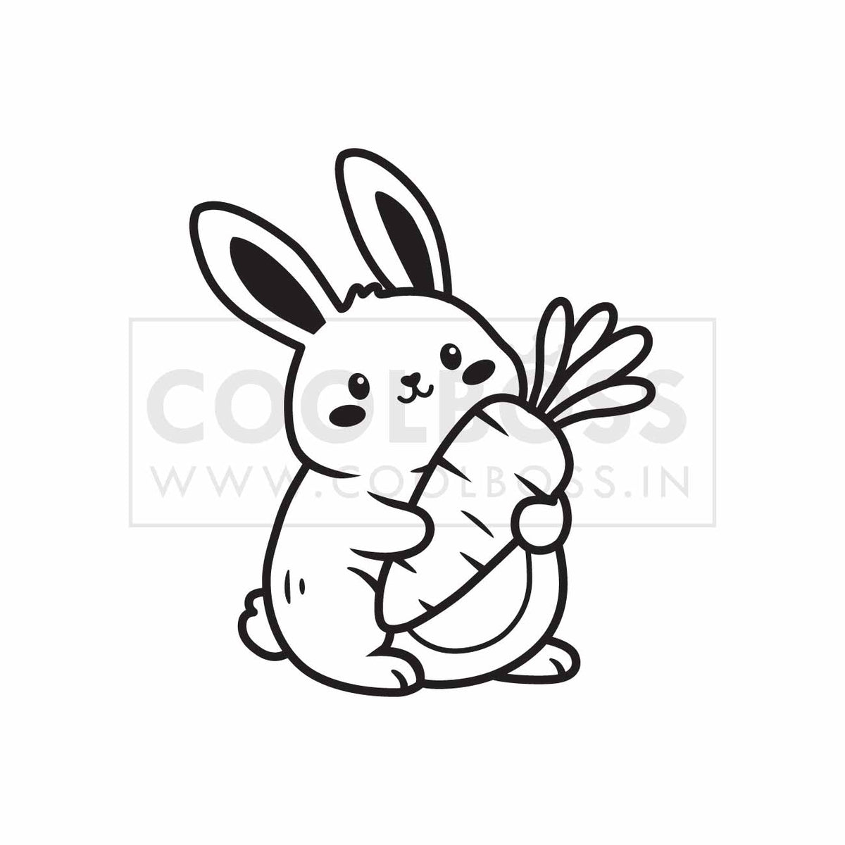 Cute Bunny Holding a Carrot Line Art – Instant Download Digital Vector