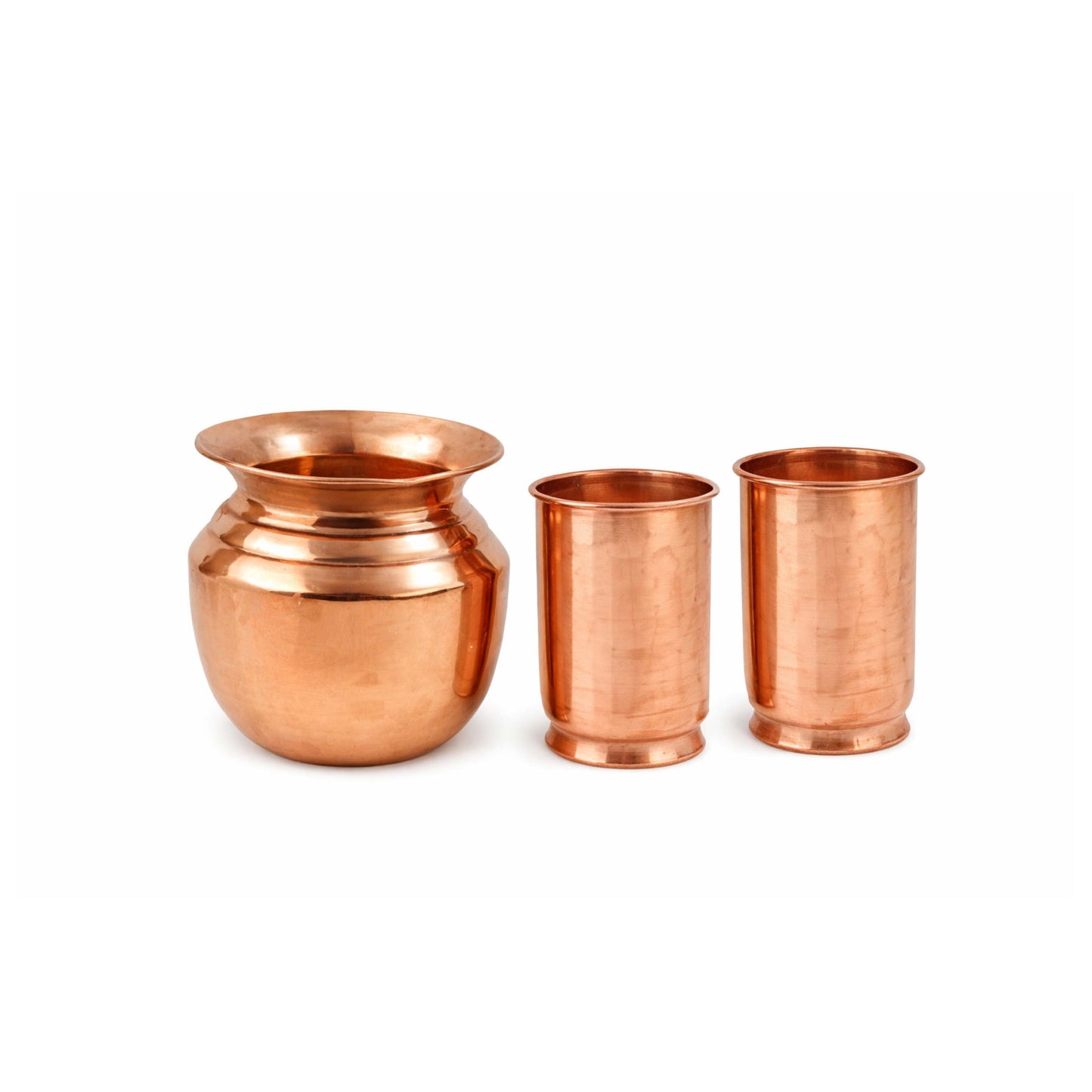 Coolboss Cooper Water Set - 2 Cooper Tumblers & 1 Lota | Pure Copper Drinking Set | Ayurvedic Copper Water Vessel
