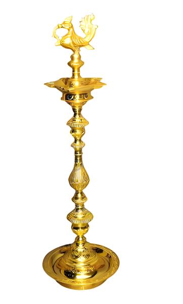 3.5 feet Brass Peacock Standing Brass Diya Vilakku Deepam