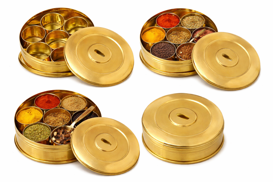 Brass Masala Dabba – 7 Inch Traditional Indian Spice Box