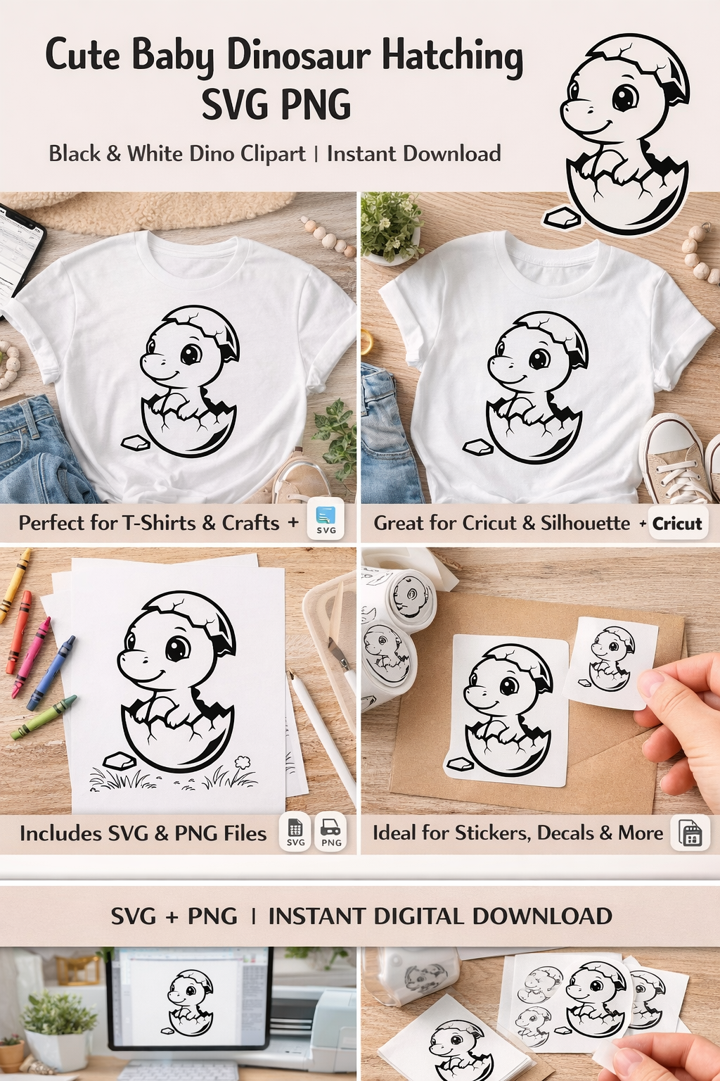 Dinosaur with Egg Shell SVG PNG Digital Download