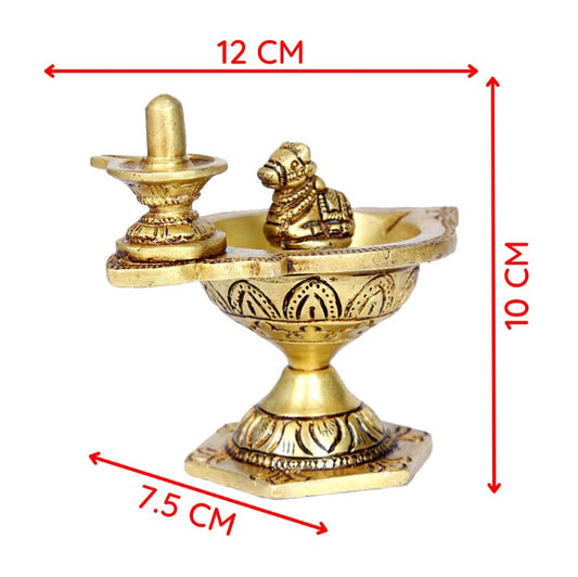 Brass Nandi Diya / Nandhi Vilakku with Shiva Lingam – Traditional Pooja Oil Lamp