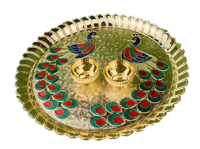 Pooja Plate Kumkum Chandan Holder Box Brass 7 Inches