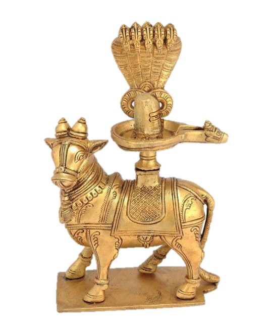 Nandhi With Shiva Lingham Statue Brass 8 Inches