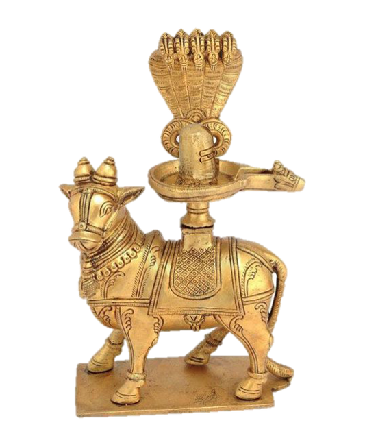 Nandhi With Shiva Lingham Statue Brass 8 Inches