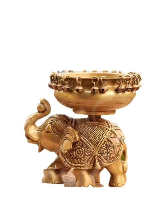 Uruli With Elephant Flower Brass 7.5 Inches