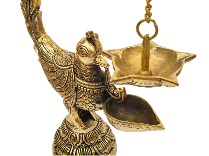 Peacock With chain Diya Brass 12.5 Inches