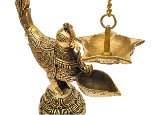 Peacock With chain Diya Brass 12.5 Inches