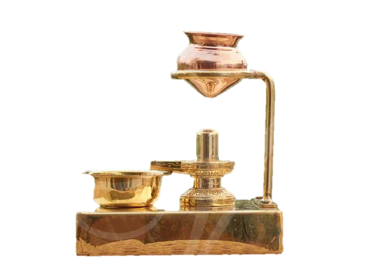 Brass Shiva Lingham Abhisek Stand And Kalsham 6 Inches
