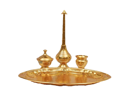 Gold Plated Panner chandan Kumkum Set Brass 9 inches