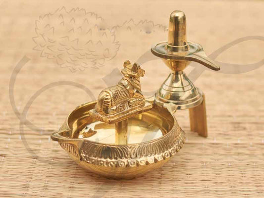 Lingham With Nandi Standing Deepam 6 Inches