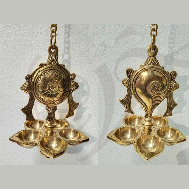 Shanku Chakra Brass Diya Hanging 10"