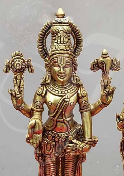Lord Vishnu Sridevi And Bhodevi Statue Brass 15 Inches