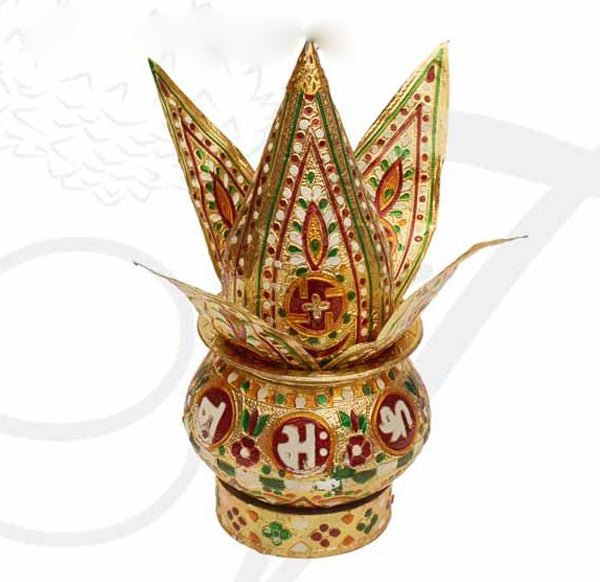 Meenakari Stainless Steel Kalasam with Coconut 9"