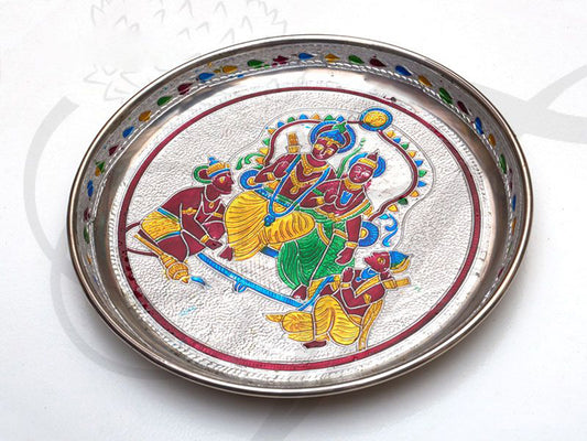 Meenakari Ramar Design Steel Thamboolam 7 Inches