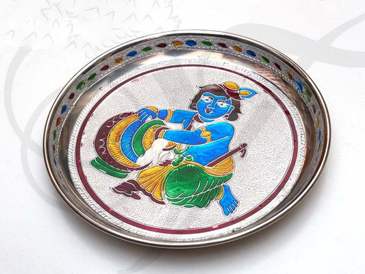 Meenakari Krishnan Design Steel Thamboolam 7 inches