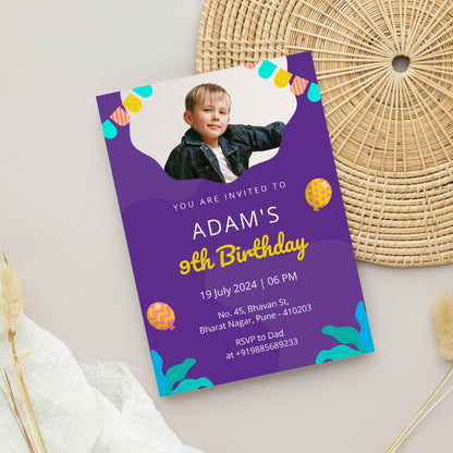Boy Purple Party Photo Invitation CB214