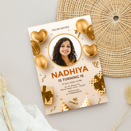 Golden Heart Photo Invitation CB217