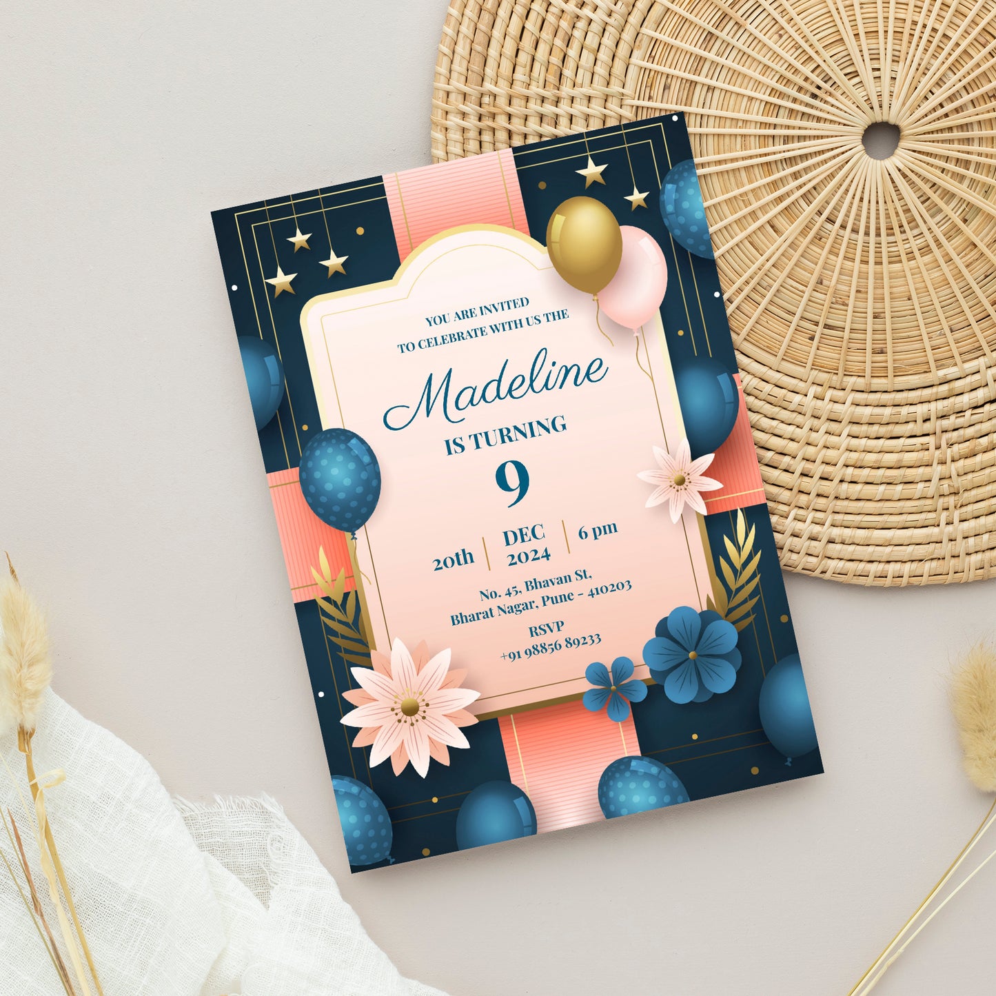 Blue Balloon Party Invitation CB222