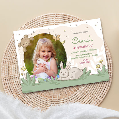 Rabbit Party Birthday Photo Invitation CB219
