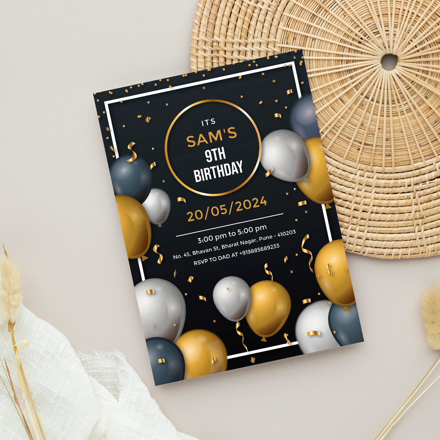 Black Gold Birthday Invitation CB207