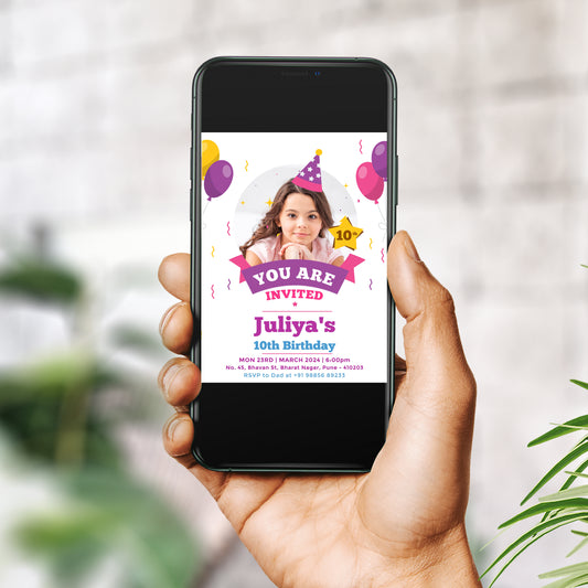 Purple Balloon Party Photo Invitation CB212