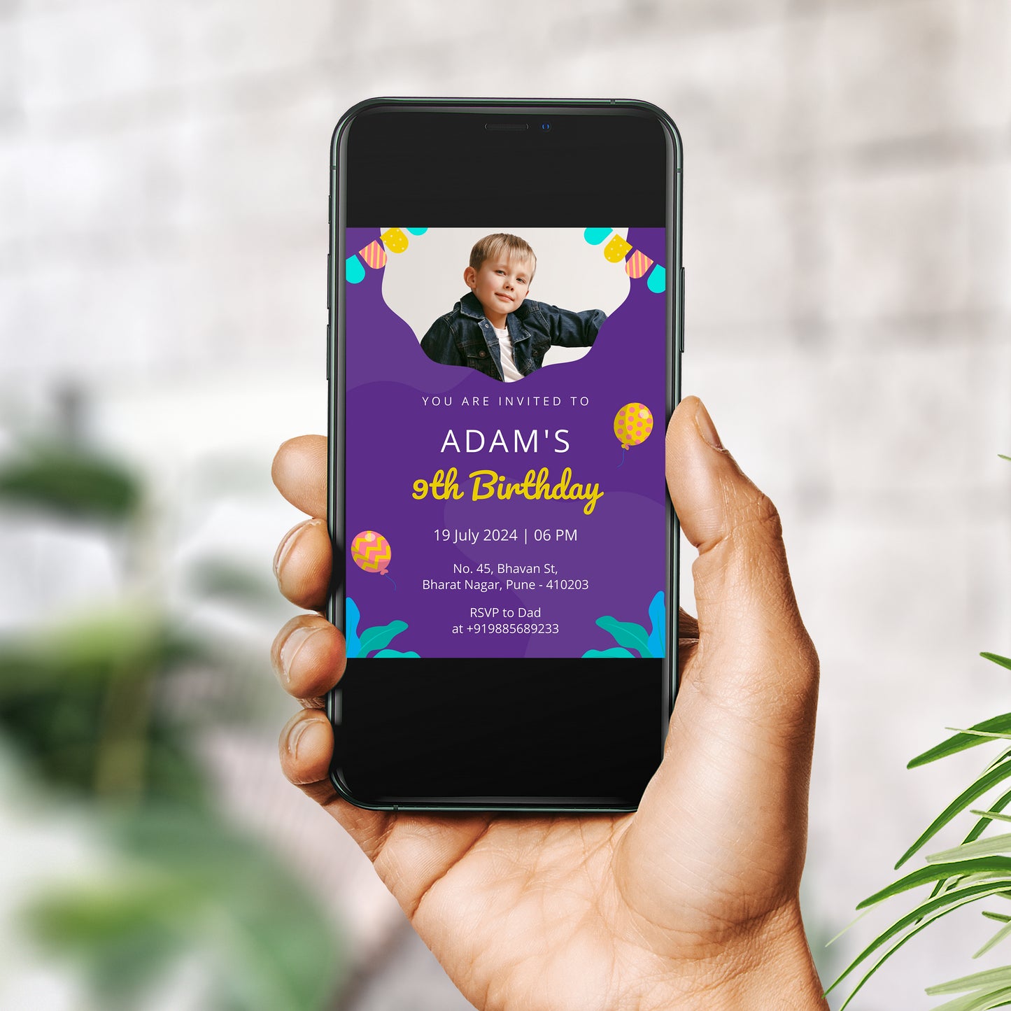 Boy Purple Party Photo Invitation CB214