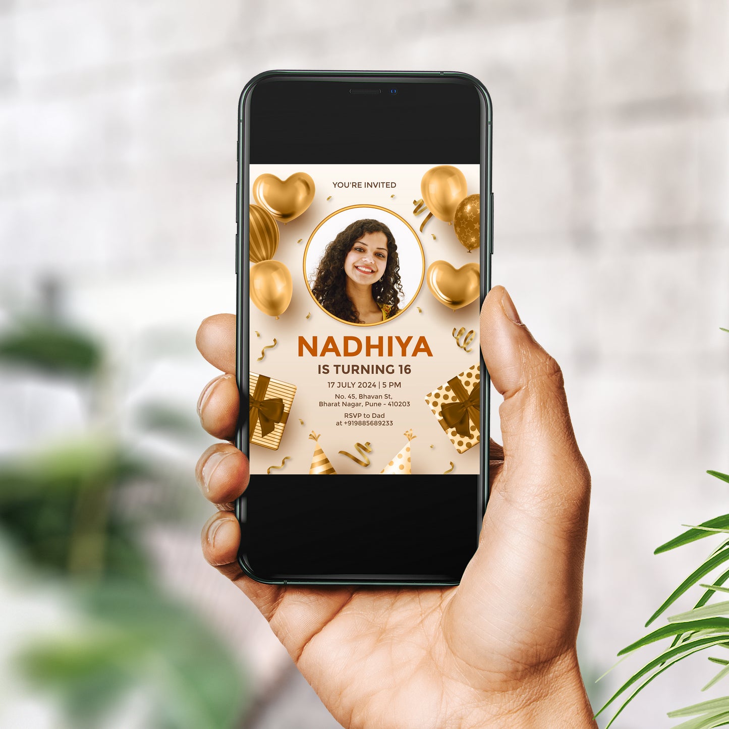 Golden Heart Photo Invitation CB217