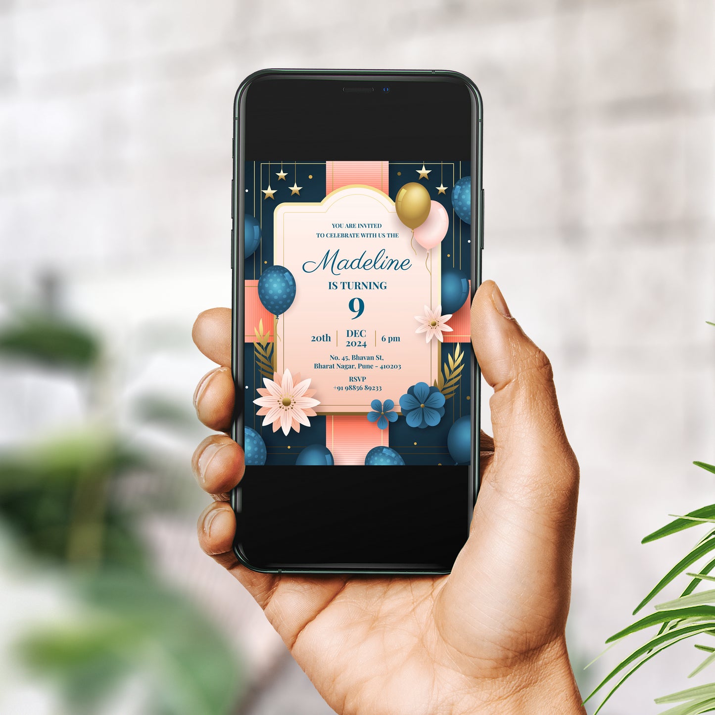 Blue Balloon Party Invitation CB222