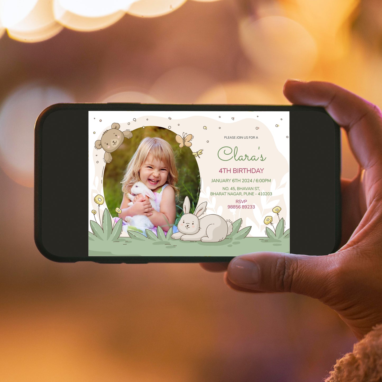 Rabbit Party Birthday Photo Invitation CB219