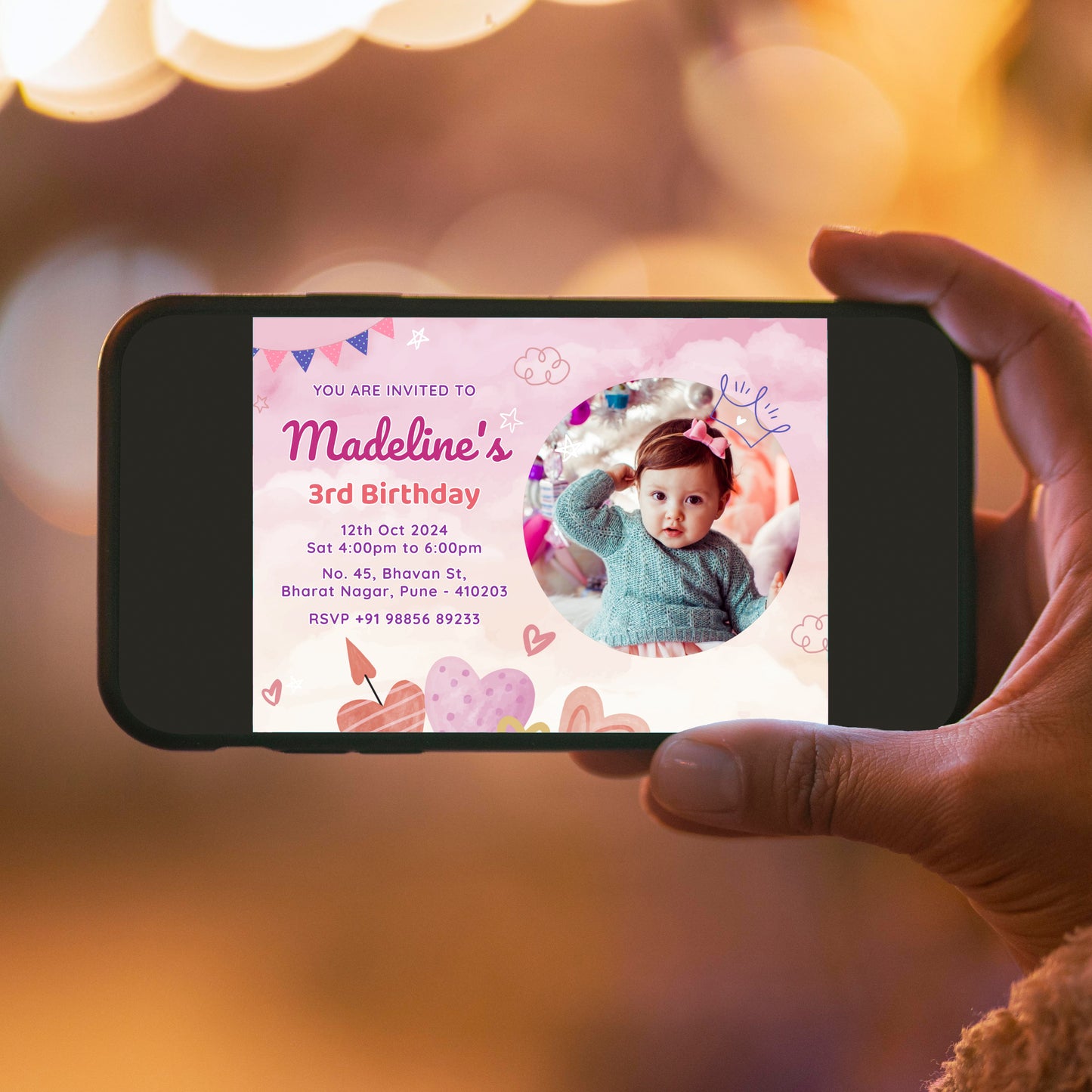 Pink Heart Photo Invitation CB229