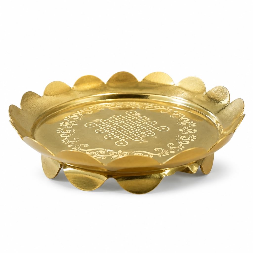 4" Gold Scalloped Kolam Puja Thali