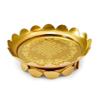 4" Gold Scalloped Kolam Puja Thali