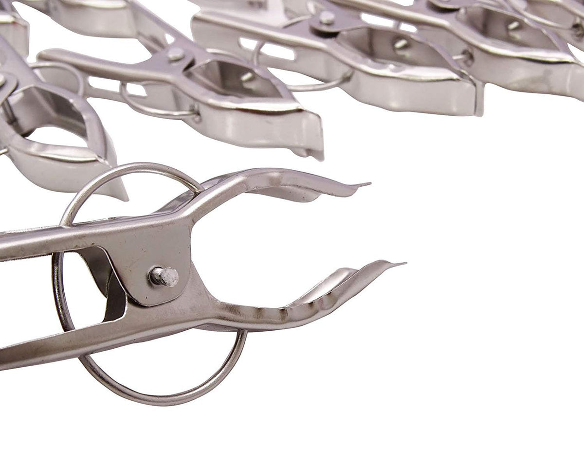 12 Piece Steel Cloth Drying Clip, Silver