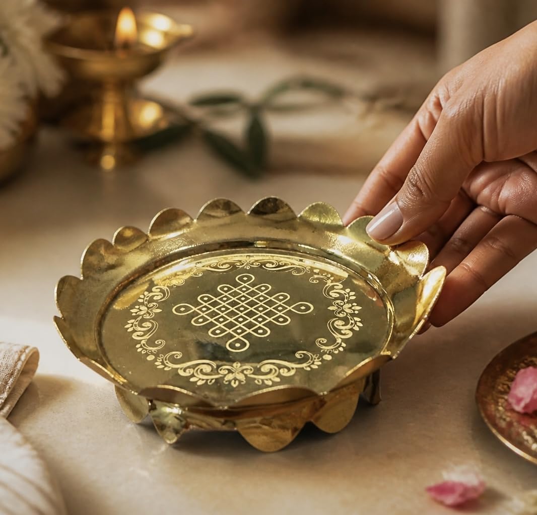 4" Gold Scalloped Kolam Puja Thali