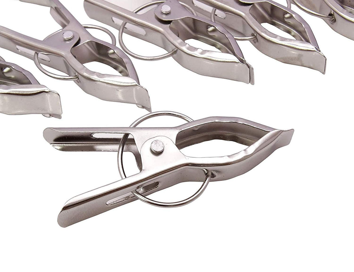 12 Piece Steel Cloth Drying Clip, Silver