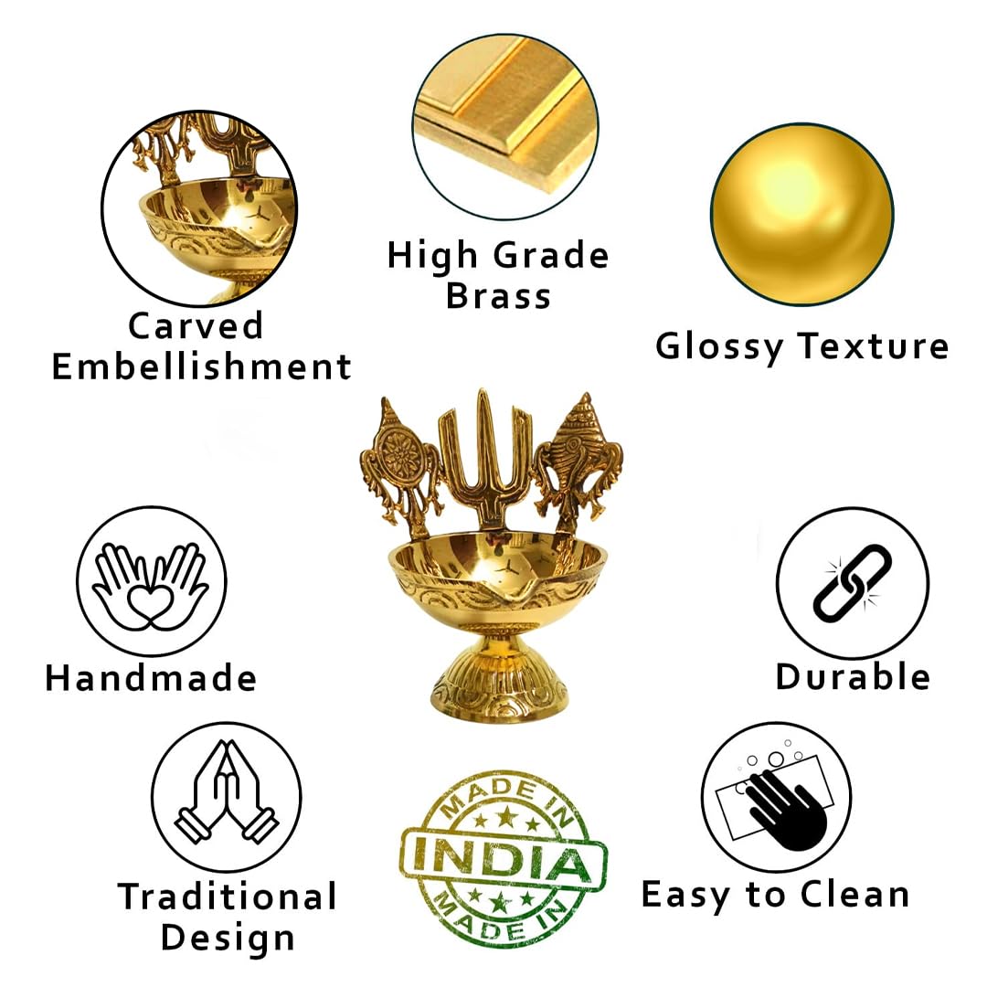 Brass Shank Chakra Diya | Sacred Gold Puja Lamp